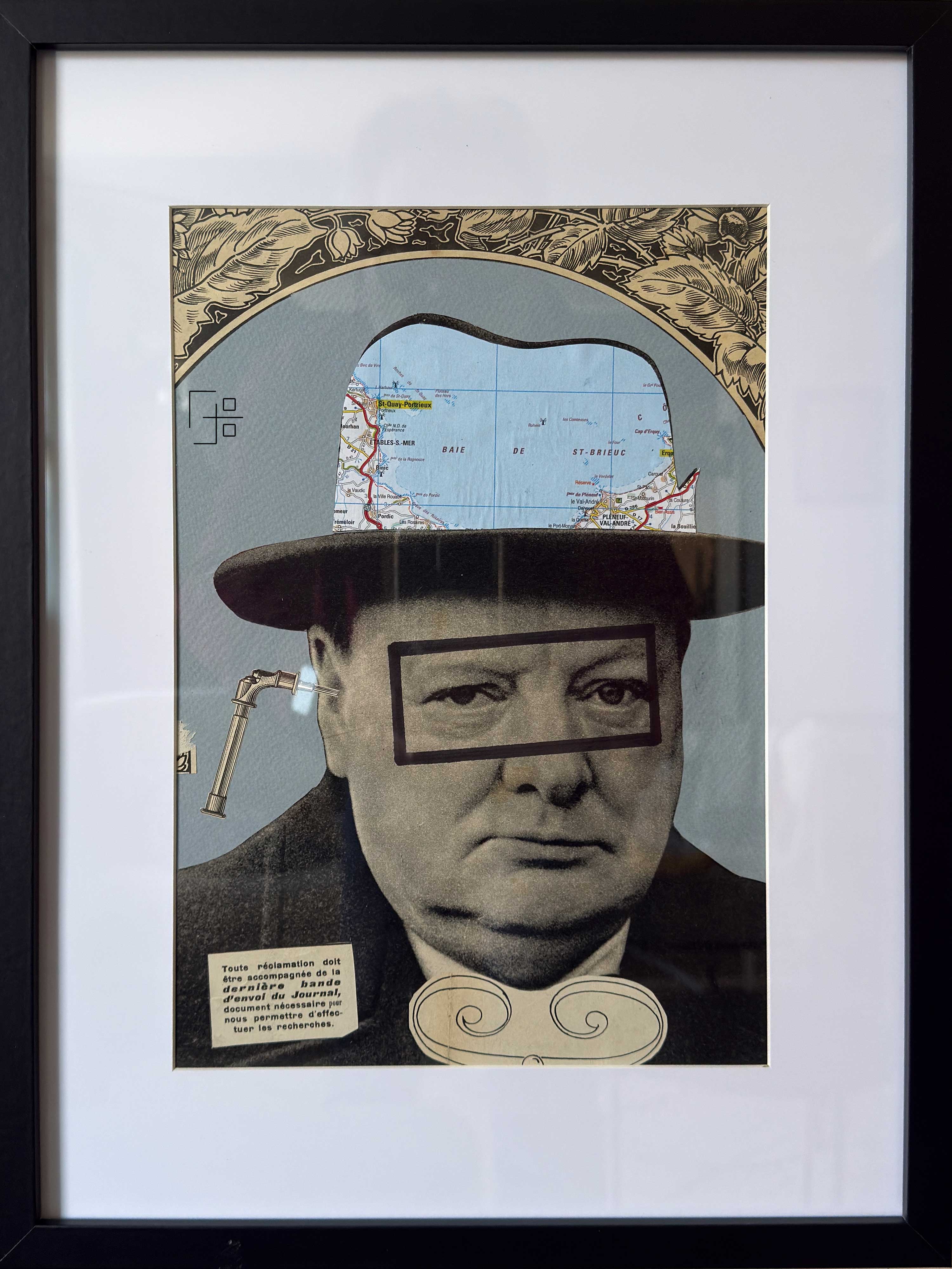 Churchill - contemporary minimalist collage artwork made with paper fragments